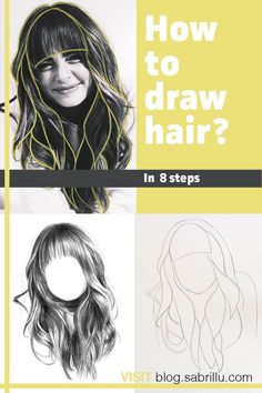 how to draw hair for beginners in 8 steps with pictures and text overlay