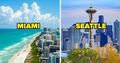 there are two pictures with the words miami and seattle