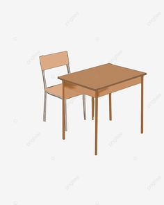 a wooden table with two chairs next to it, on a white background png and psd