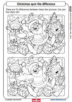 christmas spot the differences worksheet with pictures to color and fill in missing words