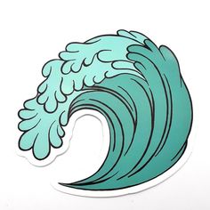 a sticker with an image of a wave in teal and black on it