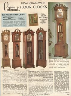 an old advertisement for grandfather clocks from the 1950's or early 1960s's