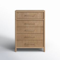 a wooden chest of drawers on a white background