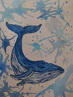 a drawing of a blue whale in the water