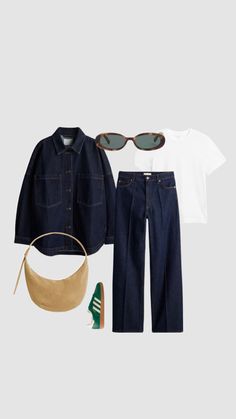 Classic Casual Outfit, Loose Fit Denim, Denim Jacket And Jeans, Fest Outfits, Casual Outfit Ideas, Basic White Tee, Denim On Denim, Casual Chique, Classic Casual