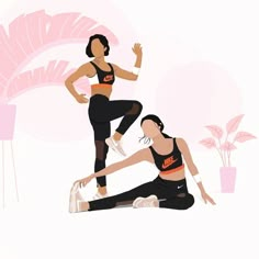 two women in sports wear are doing exercises