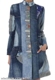 a woman wearing a jean jacket with buttons on it