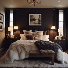 18 Inspiring Photos to Help You Design a Moody Bedroom! Moody Cozy Bedroom, Dark Romantic Bedroom, Moody Bedroom Ideas, Bed Drapes, High Pile Rug, Inspiring Photos, Elegant Curtains, Elegant Bedding