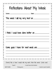 a worksheet with the words reflections about my week written in black and white