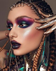 High Fashion Makeup Editorial, Glam Rock Makeup, Rock Makeup, Metallic Makeup, High Fashion Makeup, Avant Garde Makeup, Alternative Makeup, Runway Makeup, Dramatic Makeup