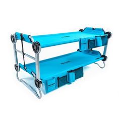 two tiered blue cart with wheels on the bottom and one shelf attached to it