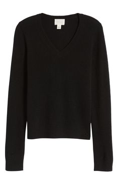 Wear and enjoy forever this V-neck sweater knit from pure cashmere in colors to enhance any look or mood. 22" length (size Medium) V-neck Long sleeves Ribbed cuffs and hem 100% cashmere Dry clean Imported Black V Neck Sweater, Black Cashmere Sweater, Cashmere Sweaters, Vneck Sweater, Knitted Sweaters, Cashmere, Nordstrom, V Neck, Long Sleeve