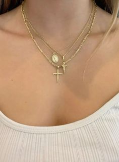 Gold Coin Jewelry, Aesthetic Accessories, Cross Necklaces, Jewelry Aesthetic, Metal Clay Jewelry, Necklace Layering