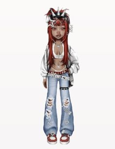 an animated girl with red hair and piercings