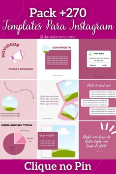 a pink and green brochure with text that reads pack 72 templates para instagram