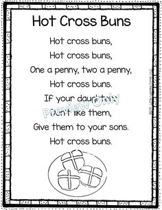 a printable poem with the words hot cross buns and two crosses on it