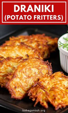 potato fritters with dipping sauce on the side