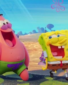 spongebob and his friend are in the middle of an animated scene with bubbles