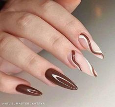 Brown Long Nails Ideas, Brown Summer Nails, Brown Nails Ideas, Nails Color Ideas, Brown Nail Designs, Watercolor Nails, Dreamy Watercolor, Brown Acrylic Nails, Brown Nail