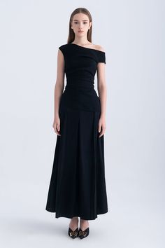 Maddie A-line Box Pleated Polycotton Ankle Length Skirt | MEAN BLVD Black Formal Dresses Midi, Black Top With Black Skirt, Dress To Meet His Parents, A-line Skirt, Orchestra Outfit Concert Classy, Concert Black Outfit Orchestra, Feminine Shoulders, Simple Long Black Dress, Wedding Two Piece