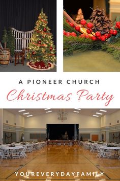 a piner church christmas party with tables and chairs