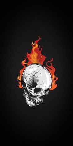 a skull in flames on a black background