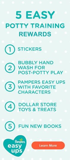 the 5 easy potty training reward is shown in this graphic style, with instructions for how