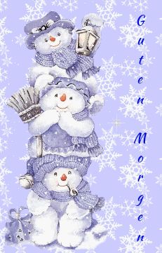 three snowmen are stacked on top of each other in front of snowflakes