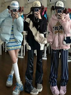 Subversive Fashion, Trio Matching, Y2k Outfits, Winter Fits, Kpop Fashion Outfits