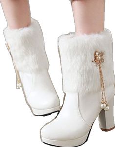 Cream Round Toe Platform Boots For Winter, Cream Platform Boots With Round Toe For Winter, White Snow Boots For Winter, White Winter Snow Boots, Cream High Heel Winter Boots, Elegant Winter Martin Boots With Round Toe, Elegant Martin Boots With Round Toe For Winter, Elegant White Mid-calf Winter Boots, Elegant White Mid-calf Boots For Winter