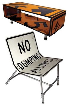 a no dumping sign sitting on top of a chair