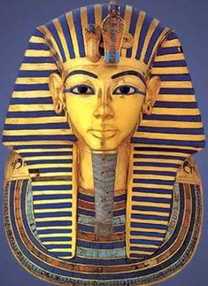 an egyptian mask with blue and yellow stripes