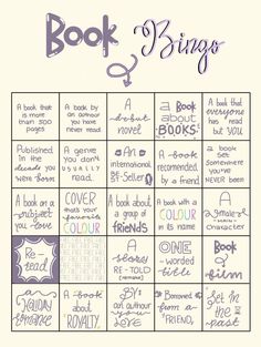 a book bingo game with words written on it