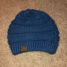 Never Worn!! Super Cute Blue Knit Beanie Blue Knit Beanie For Winter, Blue One-size Knit Beanie, Blue One Size Knit Beanie, Blue Fitted Casual Beanie, Blue Winter Beanie, Trendy Blue Beanie One Size, Blue Knit Beanie One Size, Blue Knit Beanie (one Size Fits Most), Trendy Blue One Size Beanie