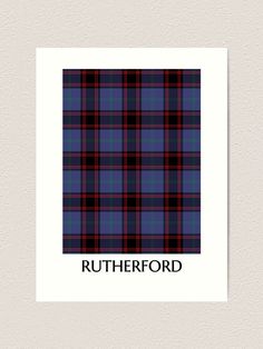 a blue and black tartan plaid pattern with the word rutherford on it