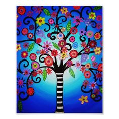 a painting of a tree with flowers on it