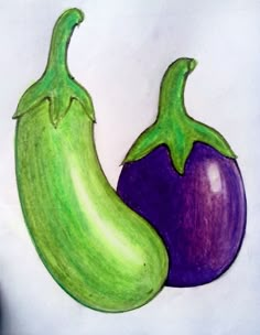 a drawing of an eggplant and a purple eggplant on a white paper