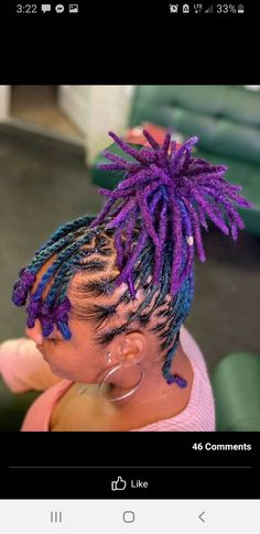 Purple And Blonde Locs, Light Purple Locs Black Women, Colored Dreads Black Women, Loc Colors Black Women, Purple Locs Black Women, Pink And Purple Locs Black Women, Blue And Purple Locs Black Women, Loc Color Ideas Black Women, Colored Locs Black Women