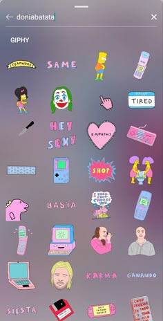 an iphone screen with various stickers on it