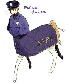 a drawing of a police horse wearing a purple coat with nypd written on it