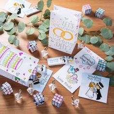 some cards and magnets on a table