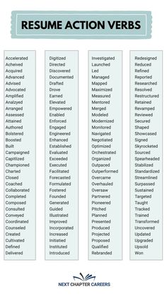 the resume action verbs chart