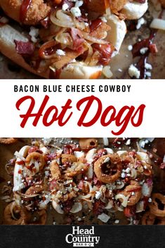 bacon blue cheese cowboy hot dogs with onions