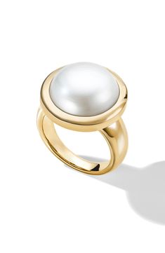 A smooth freshwater pearl enhances the luxe art deco appeal of this polished ring rendered from 14-karat gold. Exclusive retailer 14k gold/freshwater pearl Imported Elegant White Domed Rings, Classic Gold Pearl Ring With Polished Finish, Modern Yellow Gold Pearl Ring For Formal Occasions, Elegant White Domed Jewelry, Timeless Yellow Gold Pearl Ring For Formal Events, Timeless Yellow Gold Pearl Ring For Formal Occasions, Classic Gold Pearl Ring With High Luster, Timeless Pearl Ring With Polished Finish For Formal Occasions, Elegant Formal Pearl Ring With Polished Finish