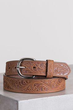 Western Scroll Leather Belt - Leather Belts | Overland Leather Gloves Winter, Outfit Essentials, Things I Need To Buy, Winter Scarves, Cowboy Belt, Western Design, Leather Belts Men, Classic Metal, Metal Belt