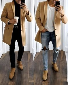 Mens Business Casual Outfits, Tan Coat, Classy Outfits Men, Mens Casual Outfits Summer, Men Fashion Casual Shirts, Stylish Men Casual, Fall Outfits Men, Mens Casual Dress Outfits, Men Stylish Dress