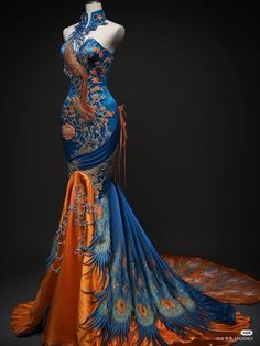 (1) Home / X Prom Dress Chinese, Orange Ball Gown, Peacock Outfit, Goddess Fashion, Glamour Dress, Prom Dress Inspiration, Pretty Prom Dresses