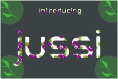 the word usa is surrounded by green leaves and purple flowers on a black background with polka dots