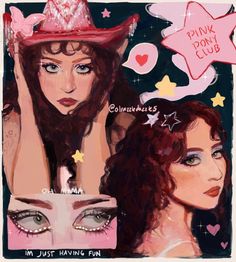 two women with pink hats and stars on their heads, one has her eyes closed