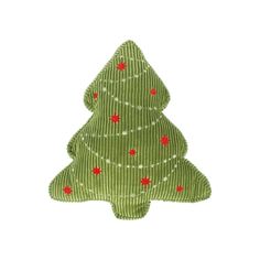 a green christmas tree with red and white stars on it's head, sitting in front of a white background